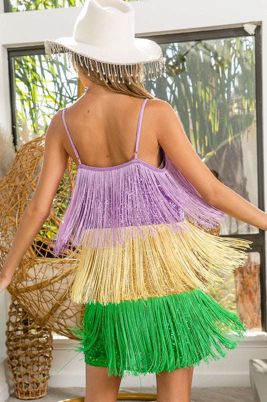 Mardi Gras Sequin Fringe Mini Dress – Mimosa Boutique
